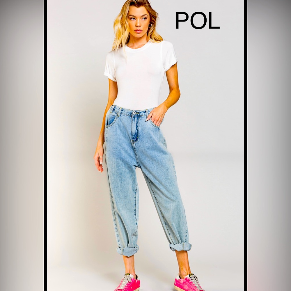BP208-2🩵POL playful Light Blue denim boyfriend  jeans w/relaxed fit+straight leg